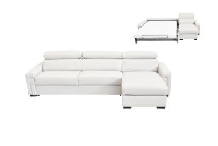 Lamod Italia Sacha - Modern White Leather Reversible Sectional Sofa Bed with Storage