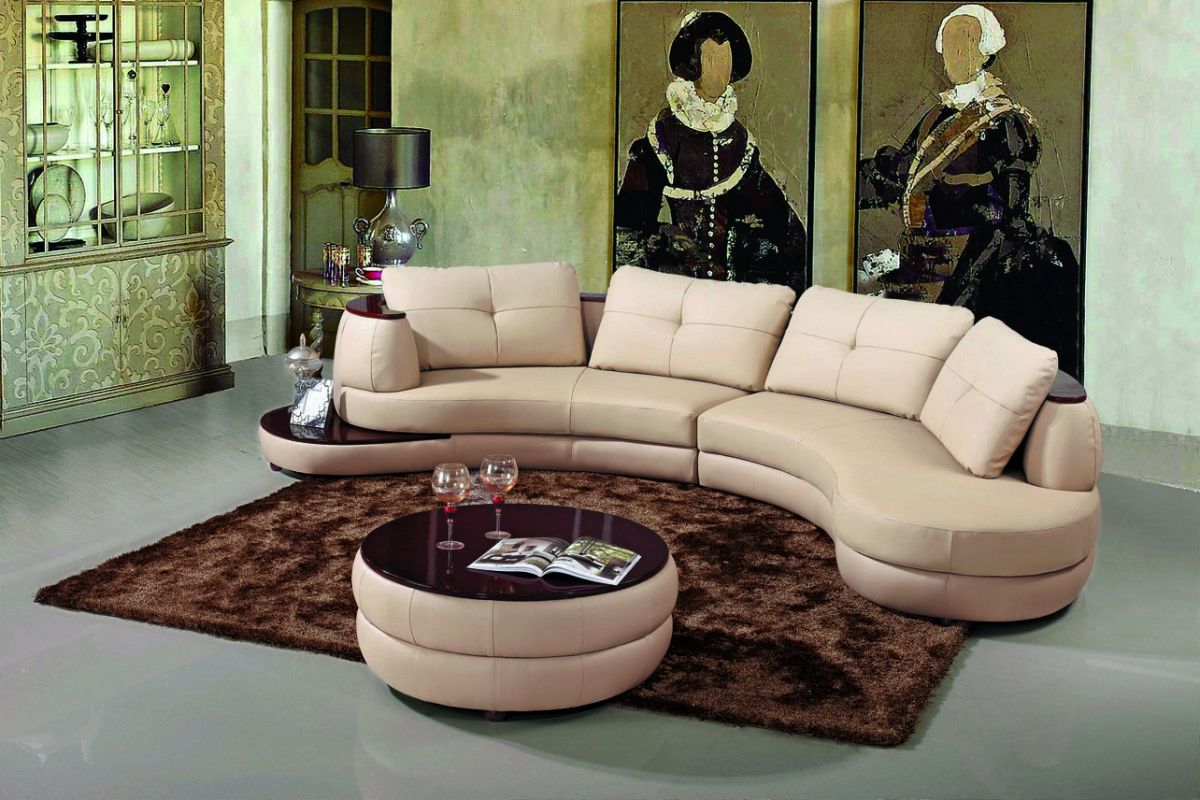 Modern Beige Leather Sectional Sofa Baci Living Room