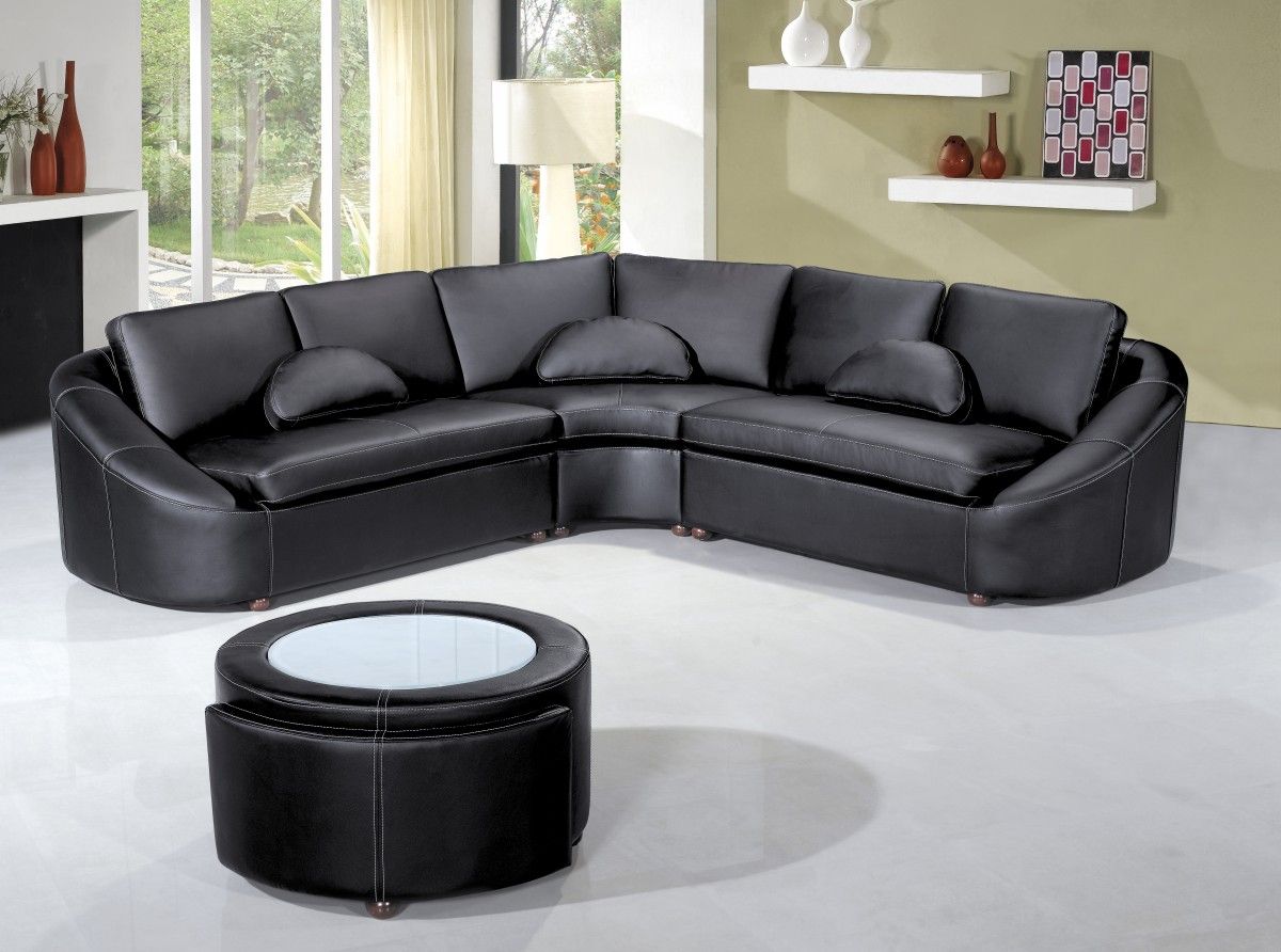 2224 Modern Black Leather Sectional Sofa