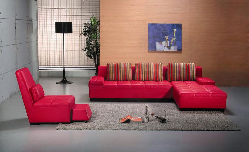 EV 3337 Red - Contemporary Red Leather Sectional Sofa