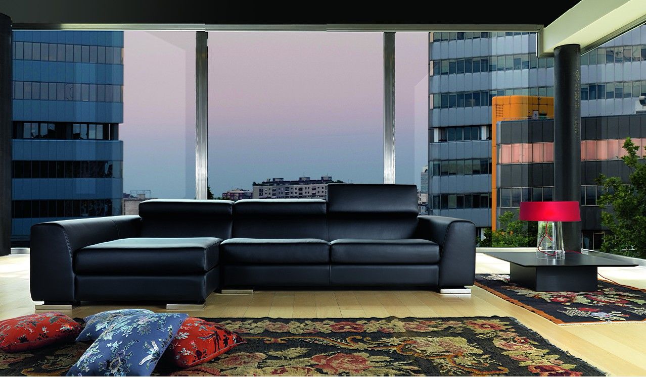Black Italian Leather Sectional Sofa