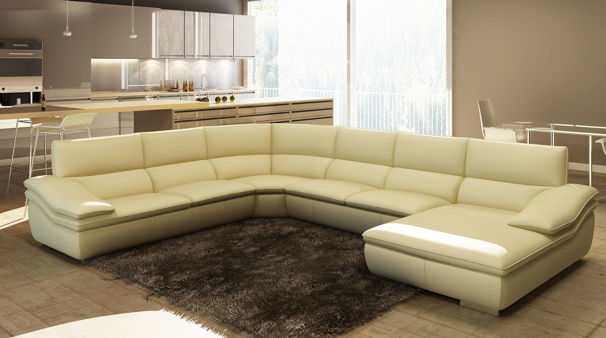 Divani Casa 782C Modern Beige Italian Leather Sectional Sofa