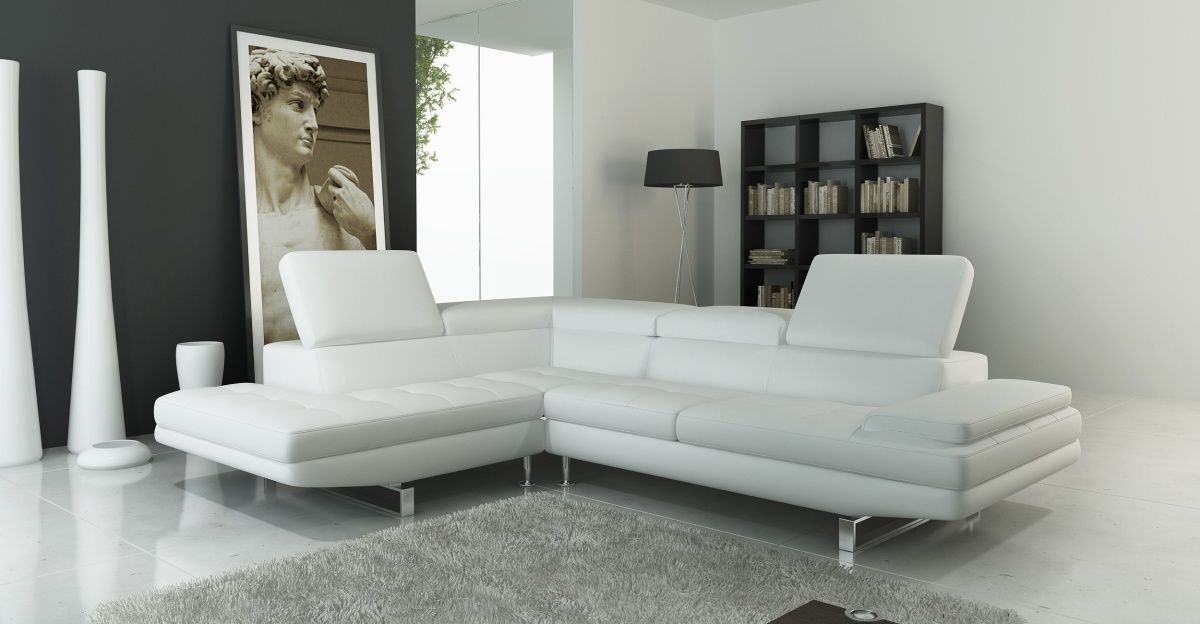 959 Modern White Italian Leather, Modern White Leather Sectional