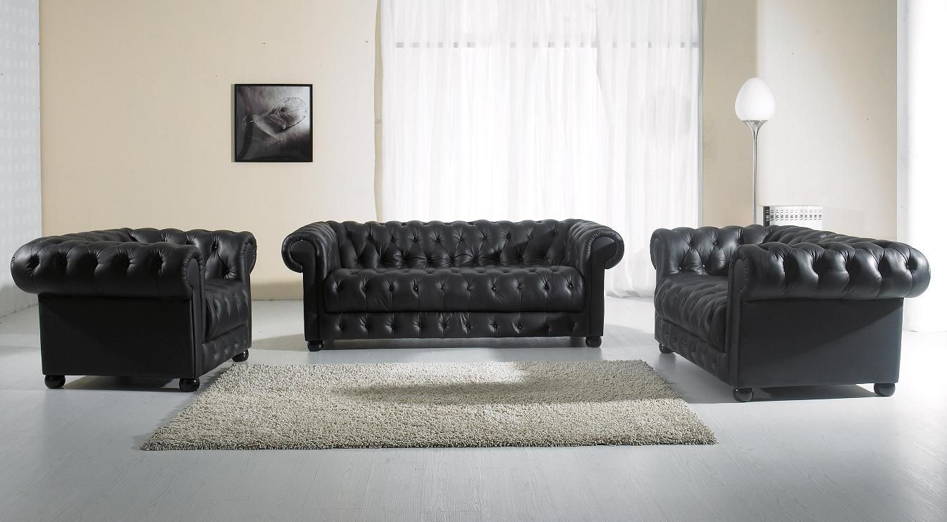 Modern Black Leather Sofa Set