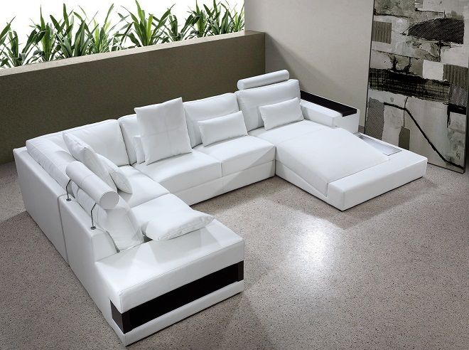 Diamond Modern White Leather U Shaped, White Leather Sectional Sofa Pictures