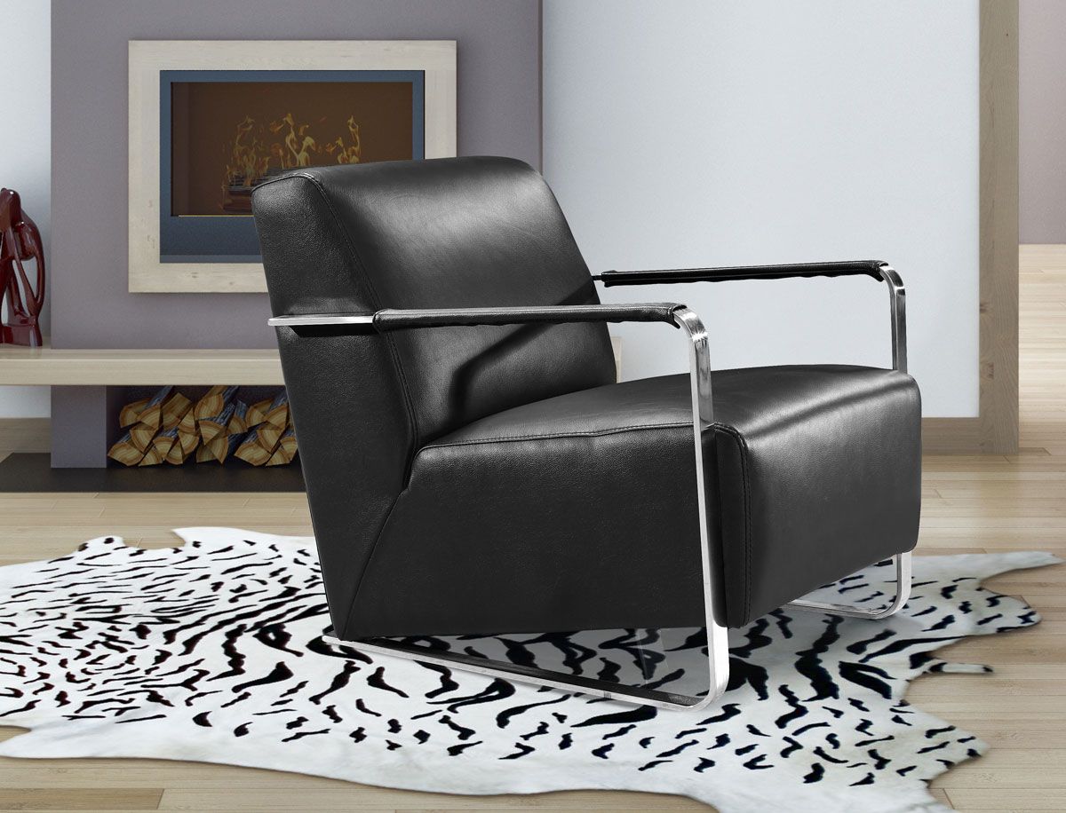 Divani Casa Bison Modern Black Leather, Contemporary Black Leather Chair