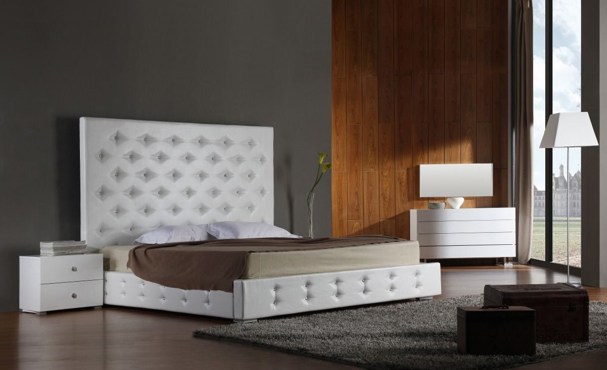 Elbrus White Modern Leather Platform Bed