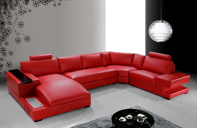 Modern Red Leather Sectional Sofa, Modern Red Leather Sofa