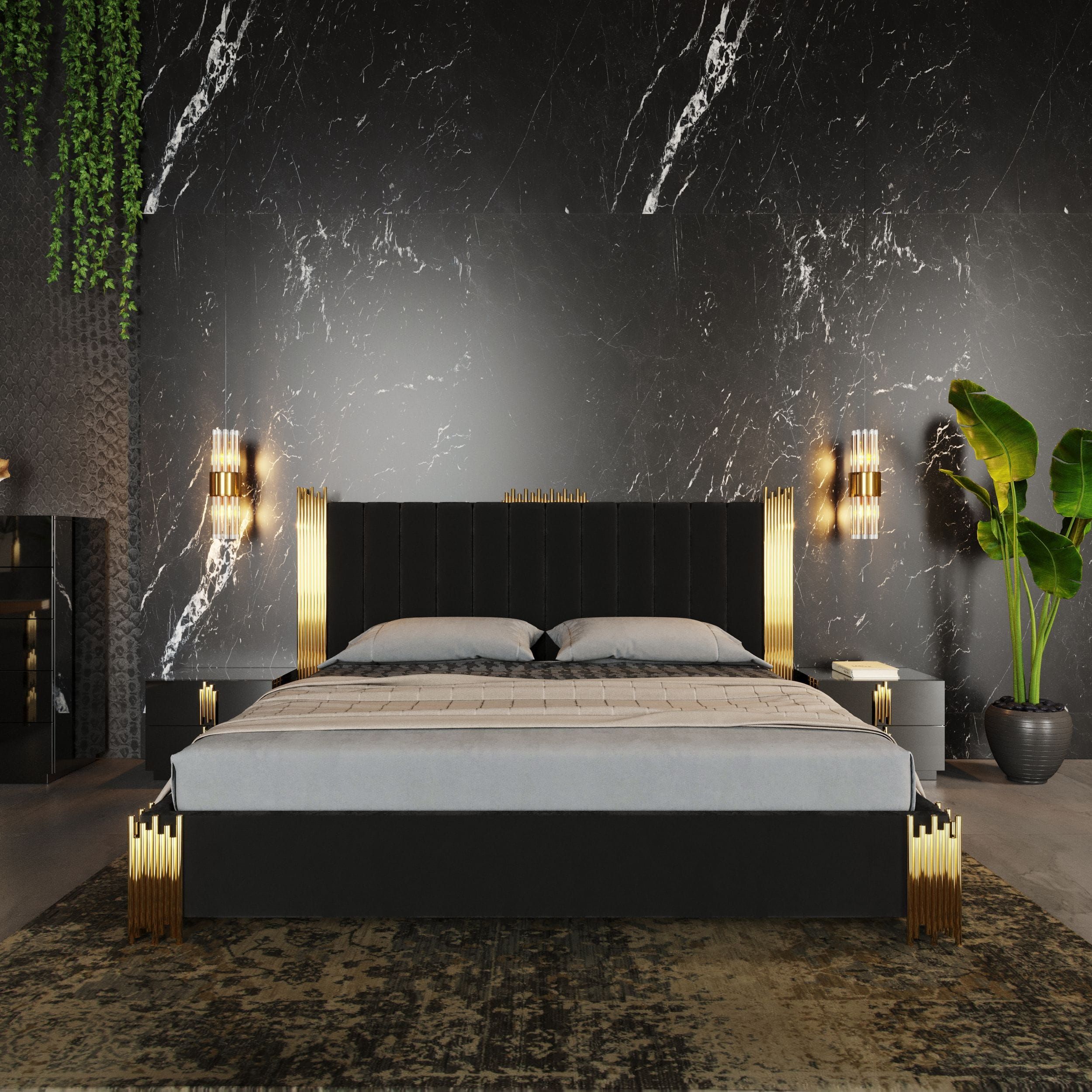 Modern black king bed cheap