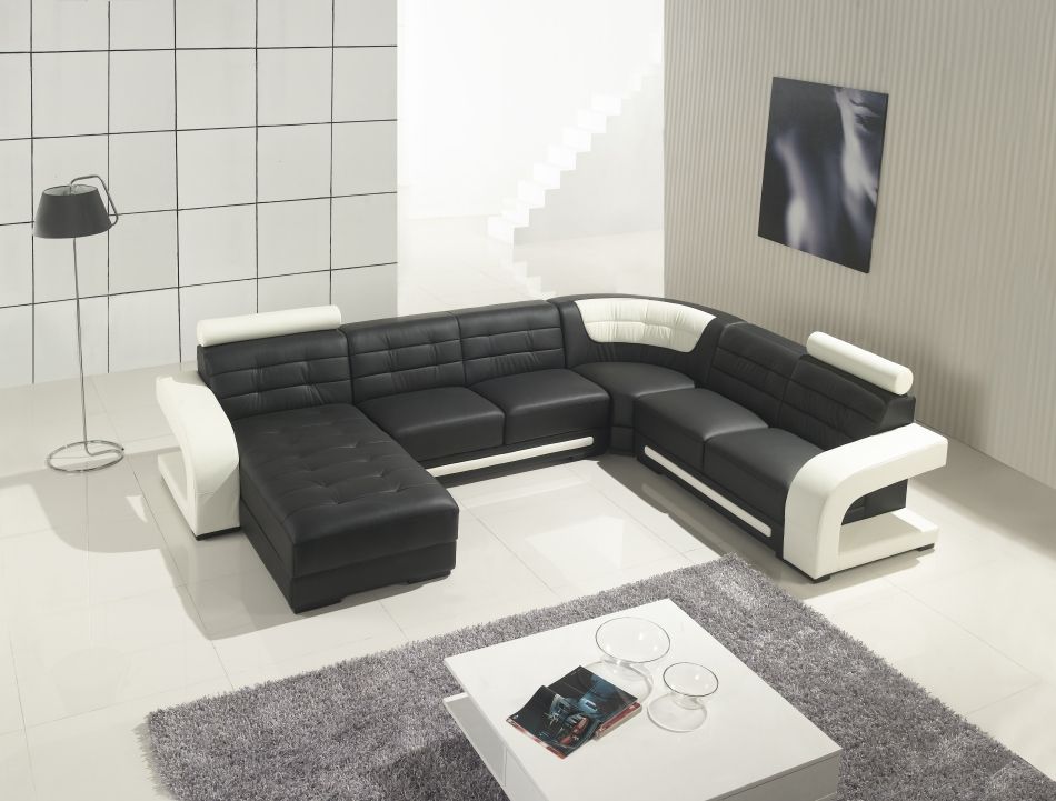 White Leather Sectional Sofa, Modern Black And White Leather Sectional Sofa
