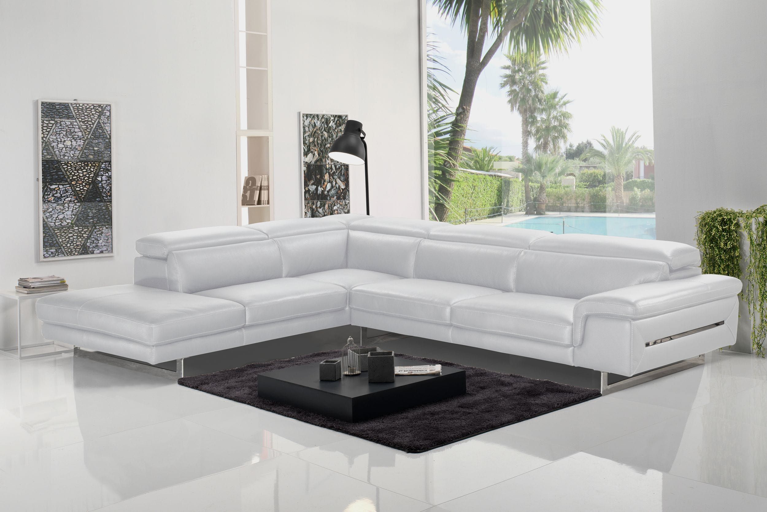 White Leather Left Facing Sectional Sofa