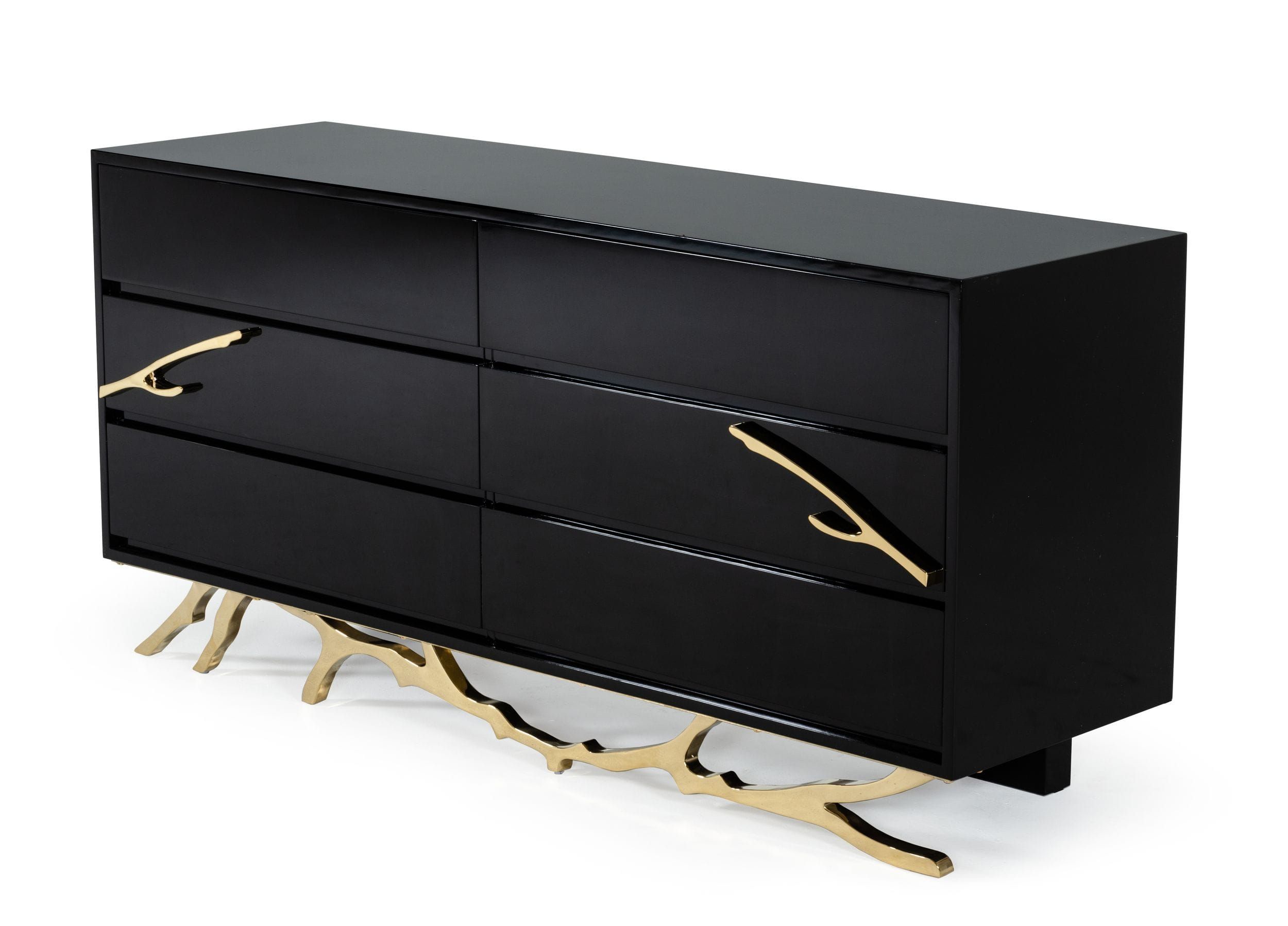 black dresser gold Aida Vanity Dresser Black w/Gold – Casa Eleganza Furniture & Mattress main image 1
