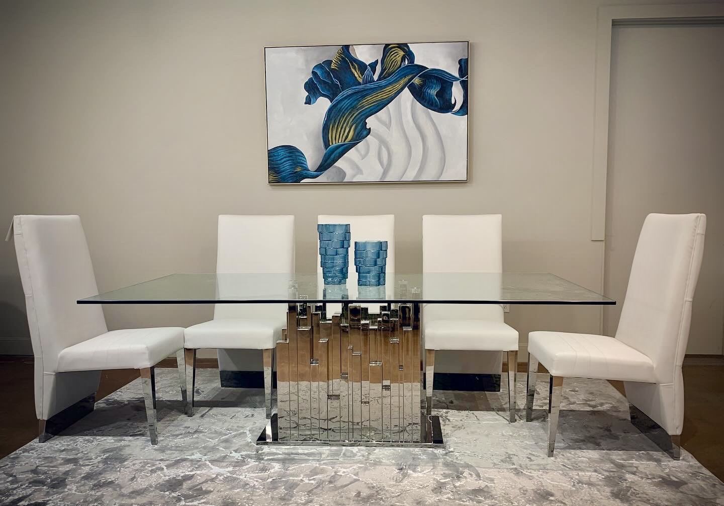 Edwin Modern Glass Stainless Steel Dining Table