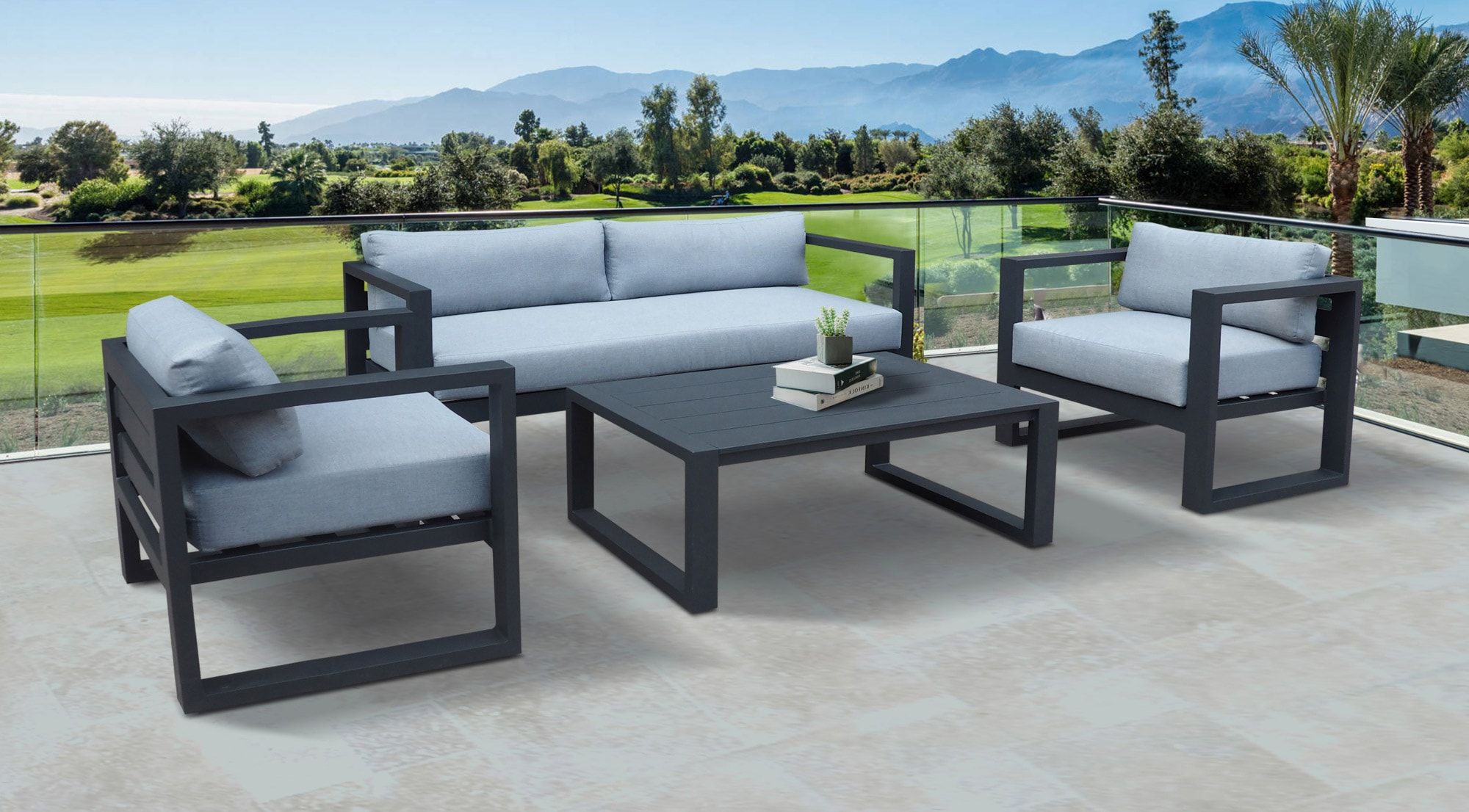 Weber Modern Outdoor Grey Black Sofa Set - Main Image