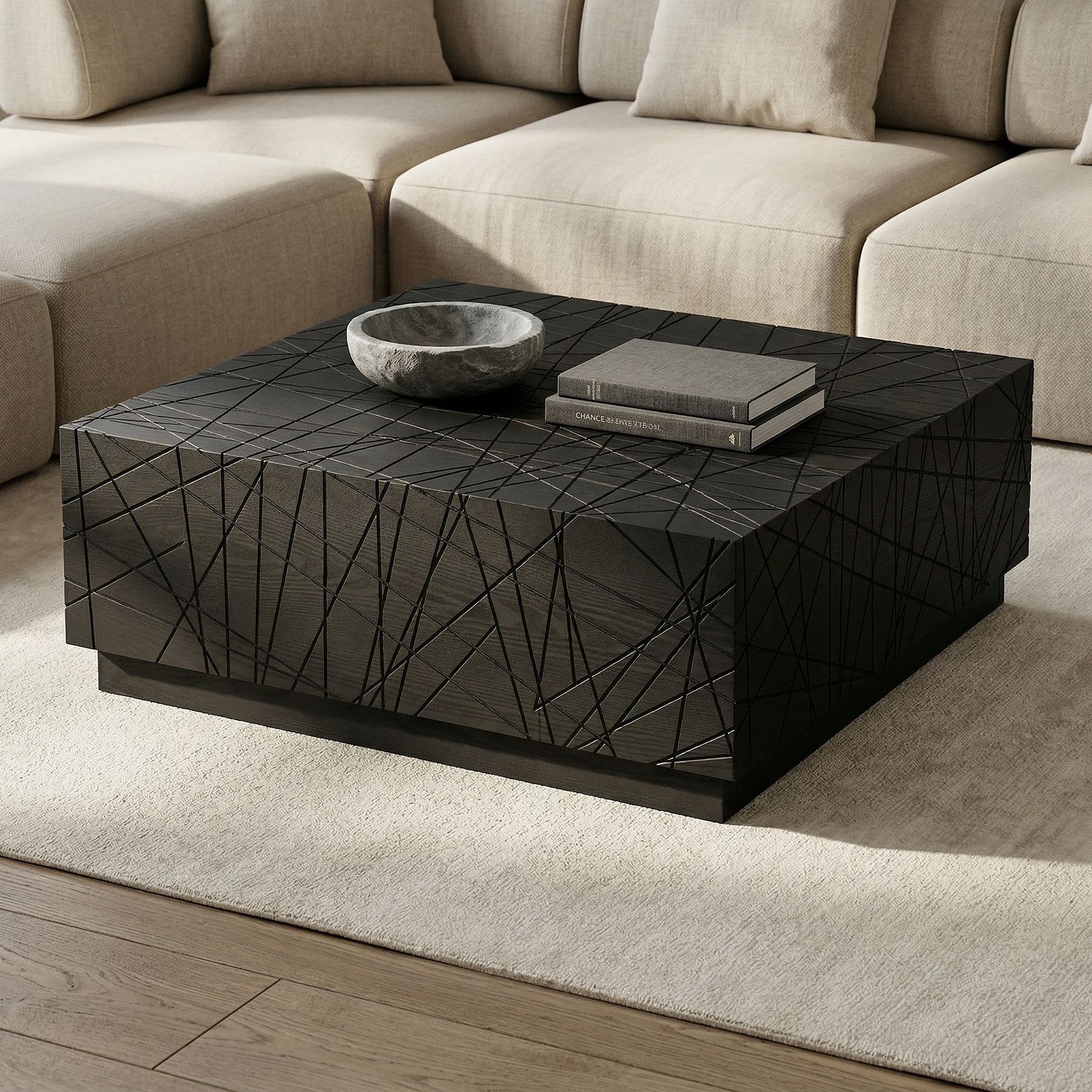 Modrest Kenda - Modern Black Oak Square Coffee Table With Storage