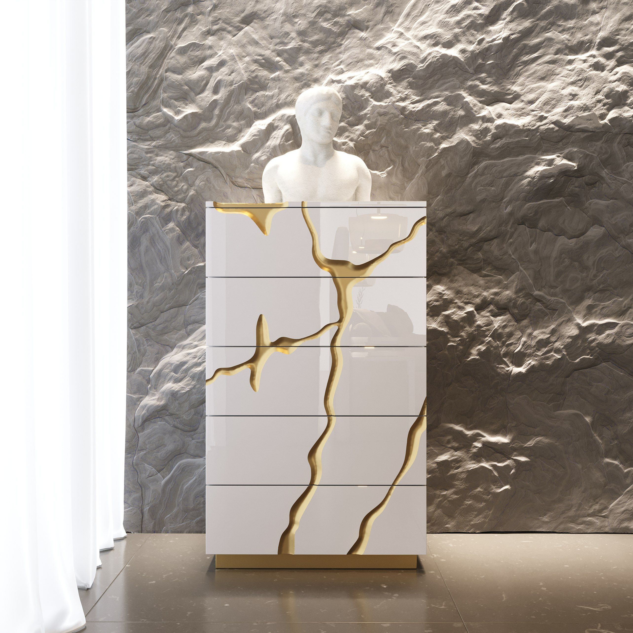 Modrest Aspen Modern White & Gold Chest Modrest Aspen Modern White & Gold Chest