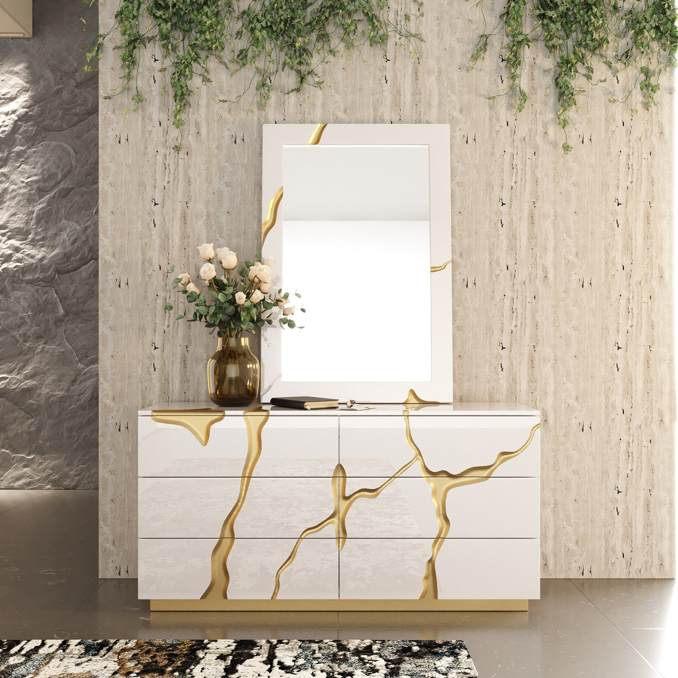 white dresser with gold accents Richmond Ridged Wide 6 Drawer Dresser, Matte White - daals main image 0