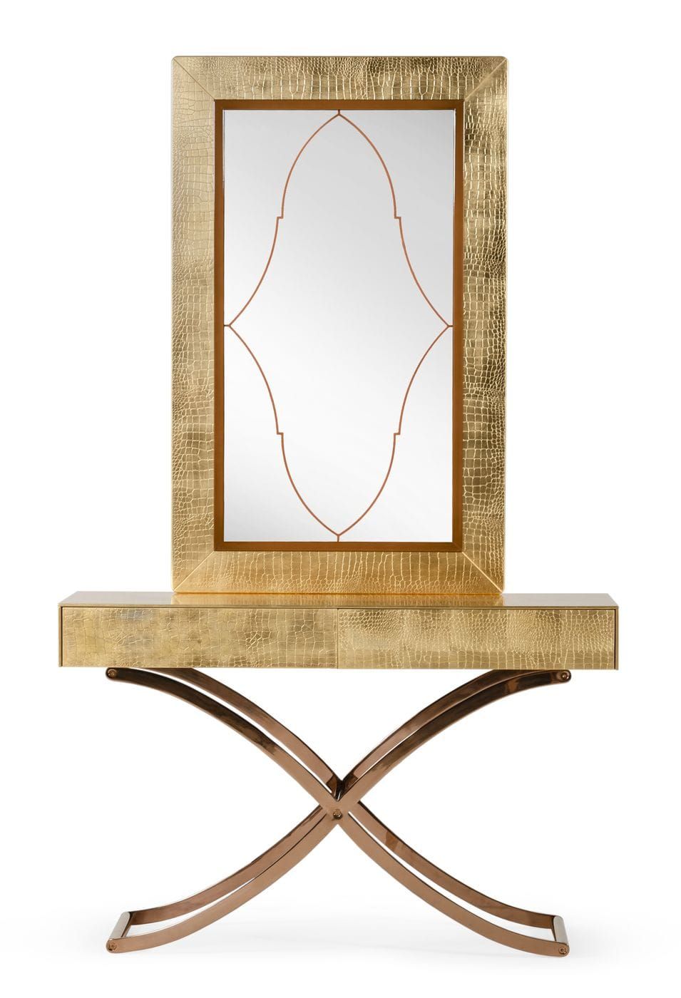 Aversa - Gold Crocodile Console Table & Mirror