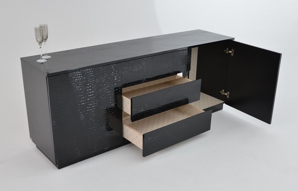 Skyline Modern Black Crocodile Lacquer Buffet