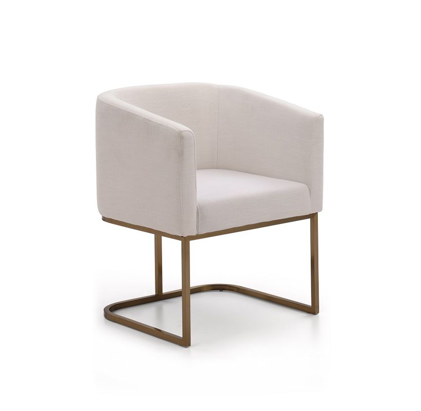 Yukon Modern White Fabric and Antique Brass Dining Chair