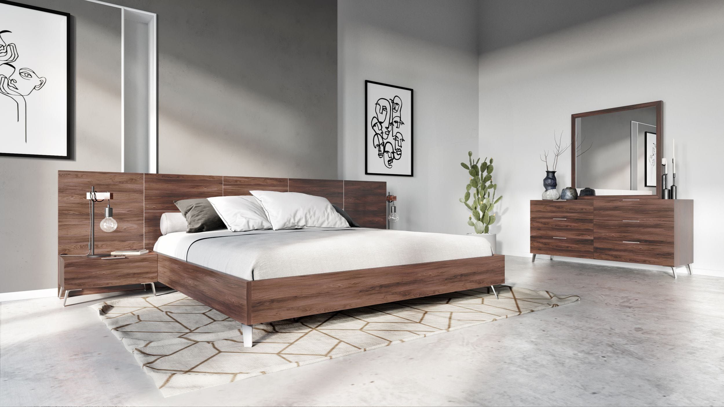 Brooklyn - Italian Modern Walnut Bed Set, image size:2500x1406