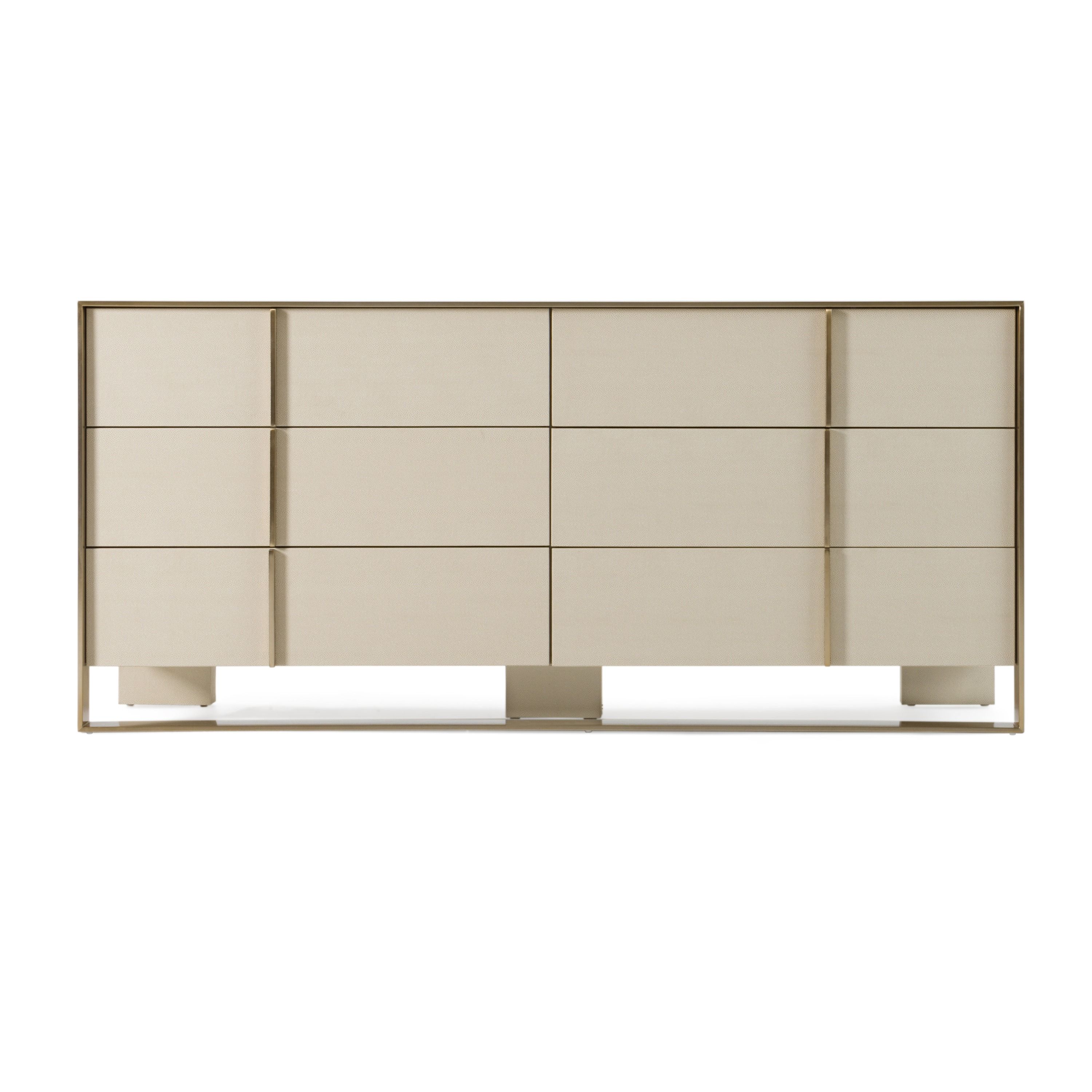 Cartier - Modern Beige Shagreen and Brushed Brass Dresser Cartier - Modern Beige Shagreen and Brushed Brass Dresser