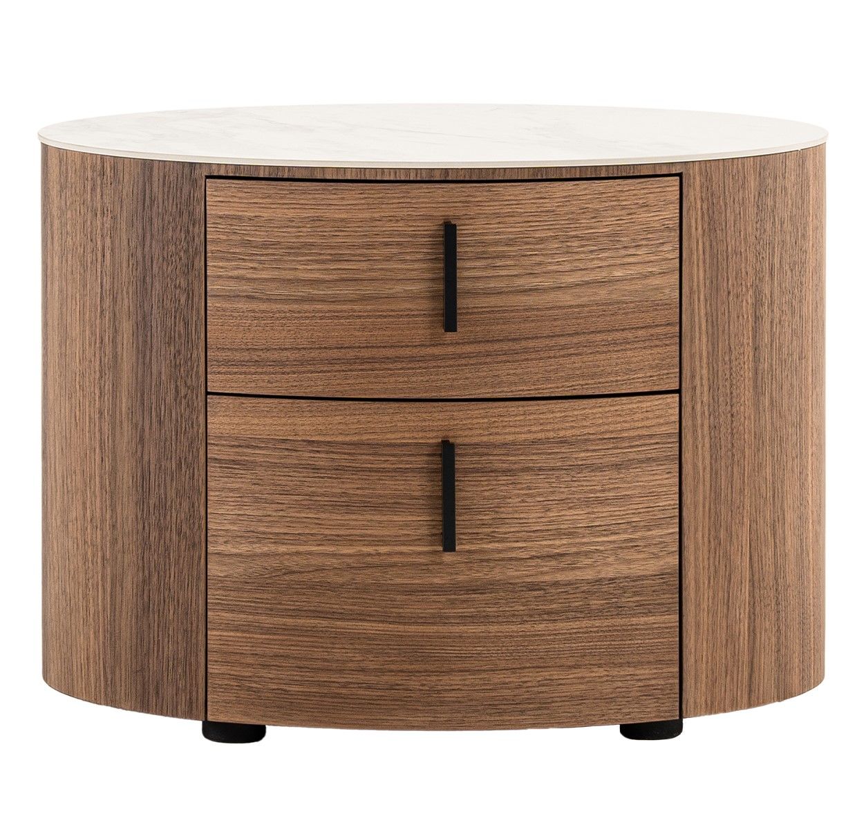 Chelton - Contemporary White Ceramic & Walnut Oval Nightstand