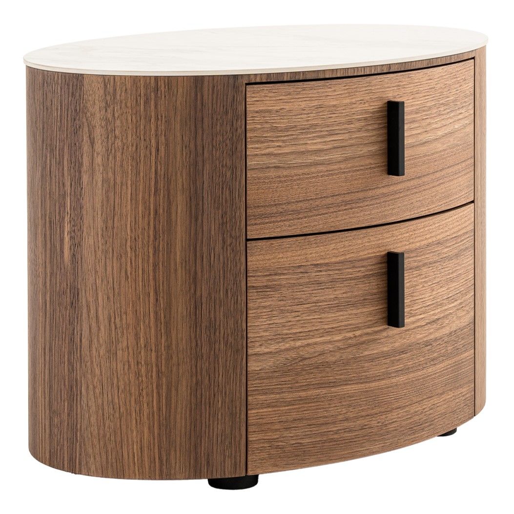 ■Ovaltone GD-013 Version 2.0 Chelton - Contemporary White Ceramic & Walnut Oval Nightstand