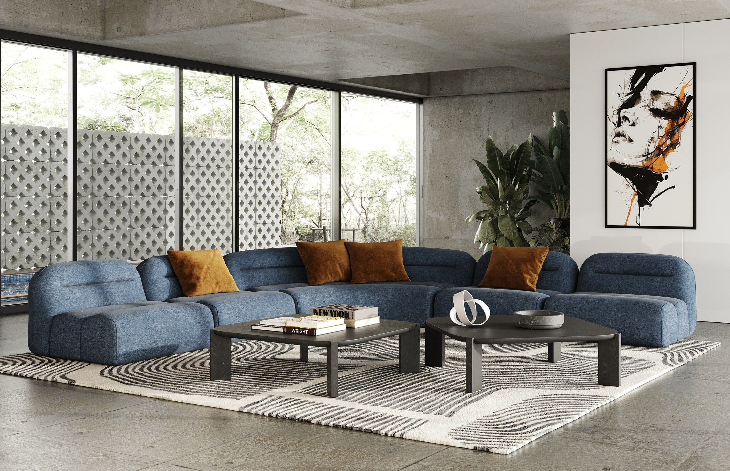 Divani Casa Forman - Modern Blue Fabric Modular Armless Sectional Seat