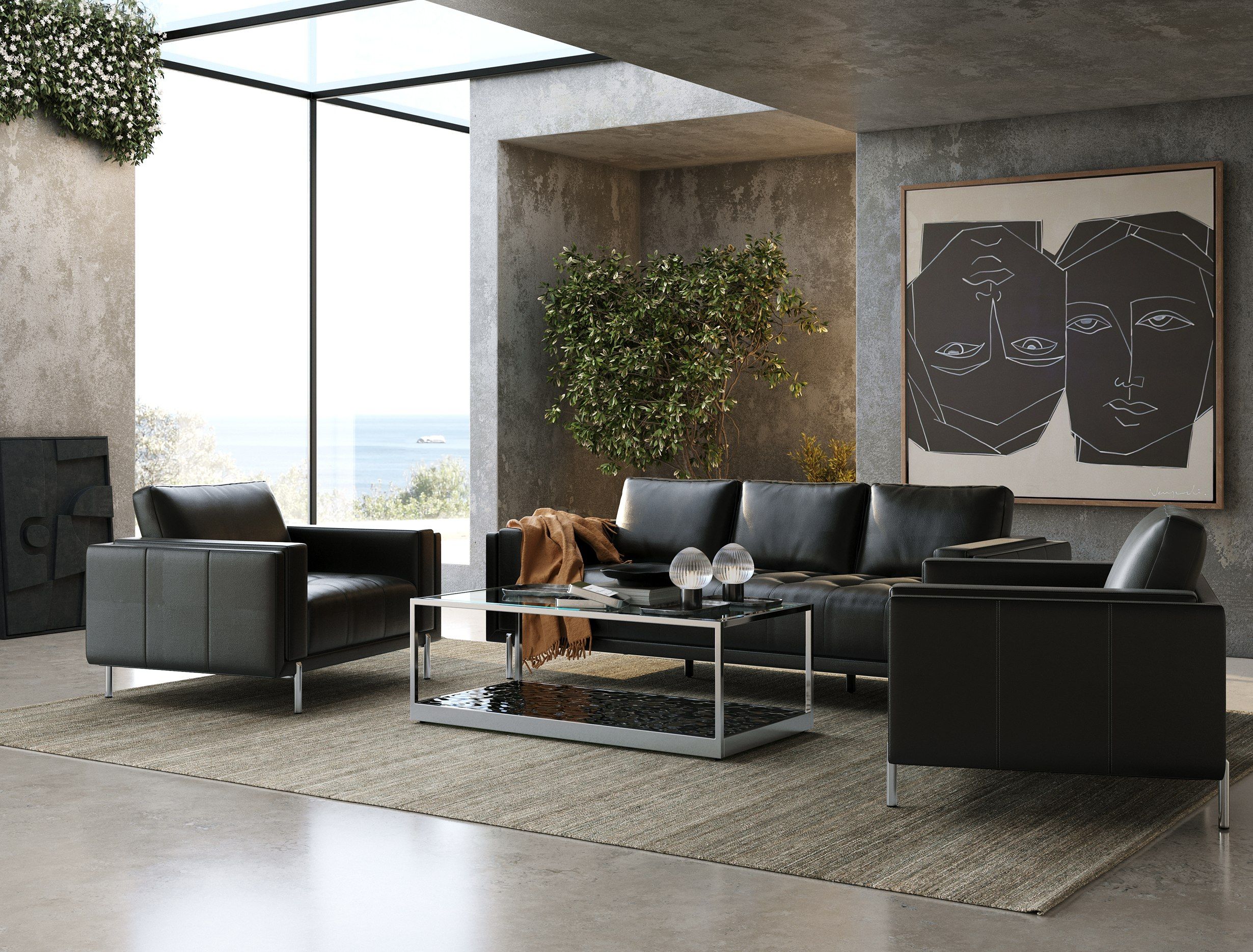 Coffee Table Black Leather Sofa And Chair Smart Living Leather