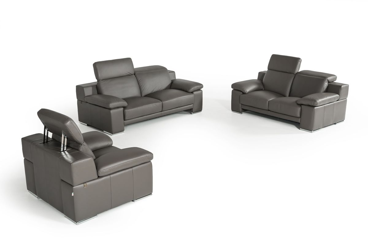 Lamod Italia Evergreen Modern Dark Grey Italian Leather Sofa Set