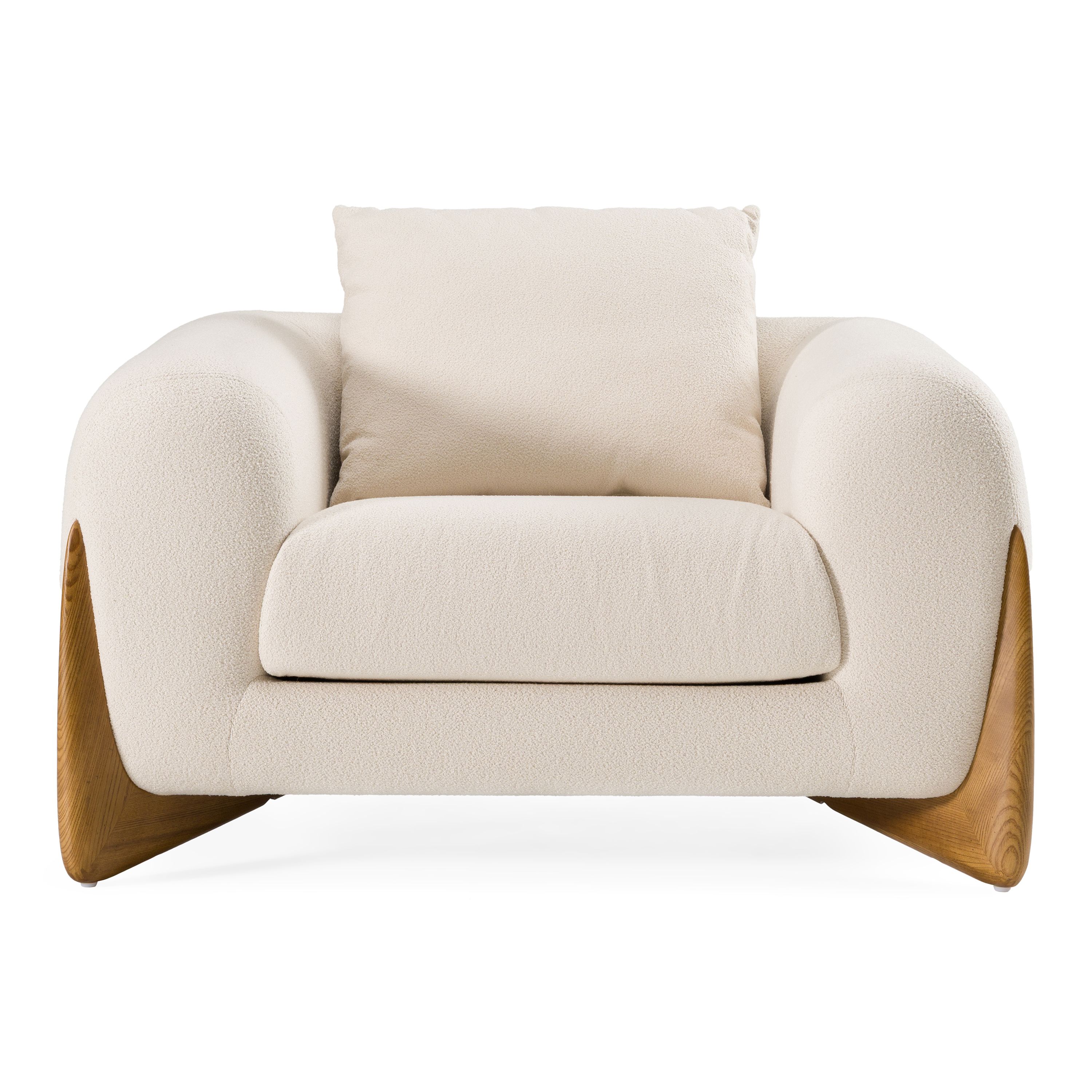 Modrest Fleury - Contemporary Cream Fabric and Walnut Lounge Chair