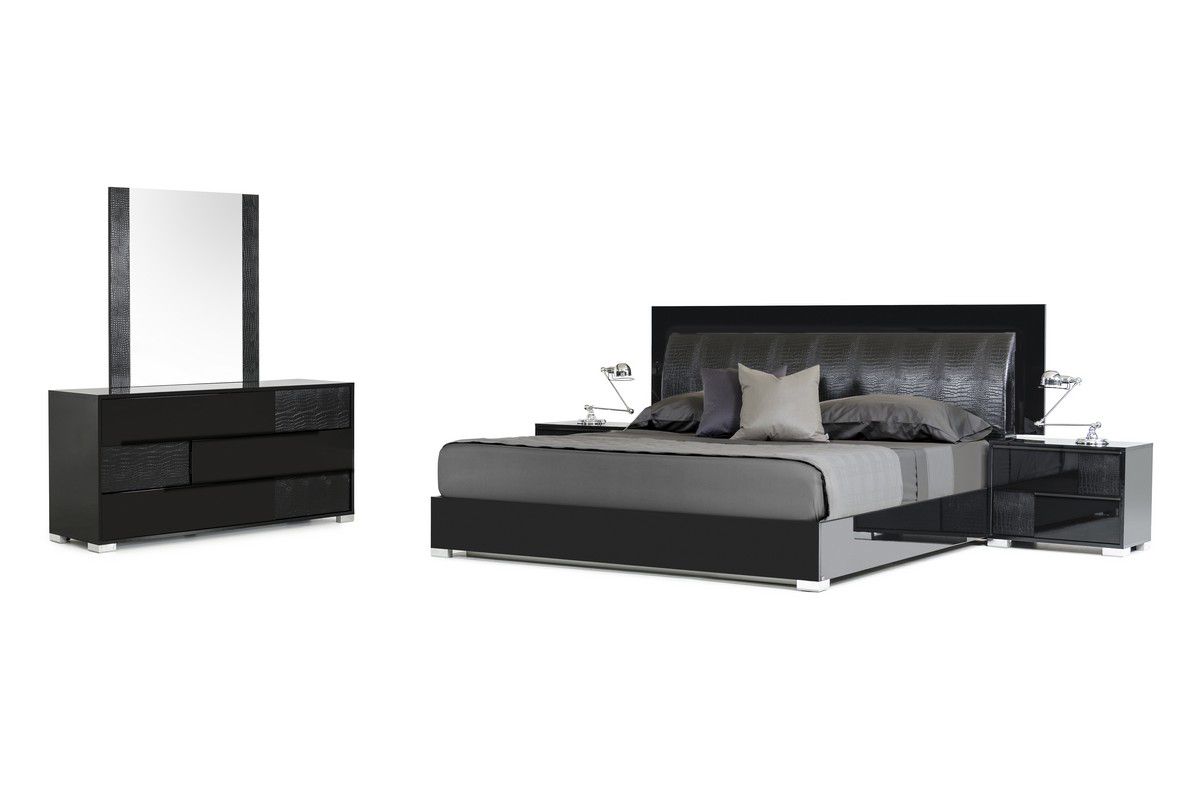 California King Modrest Grace Italian Modern Black Bedroom Set - Thumbnail 5