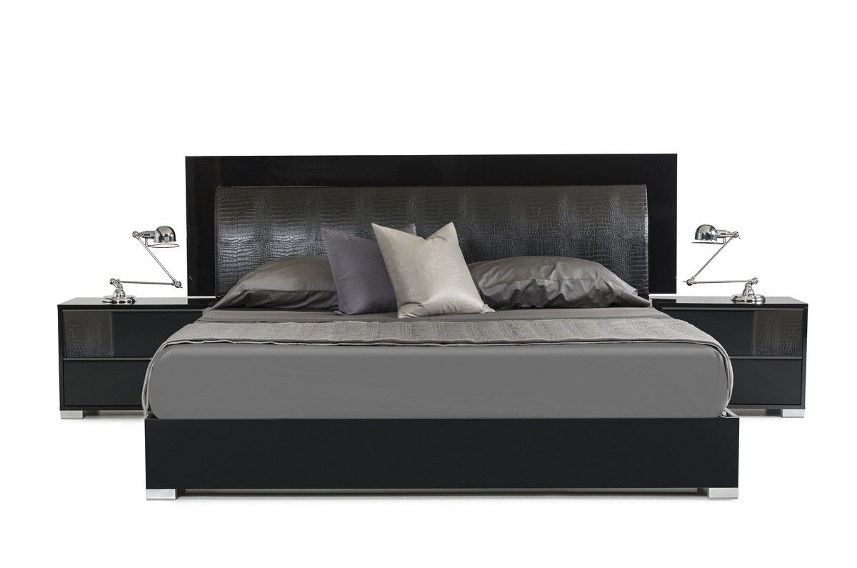 California King Modrest Grace Italian Modern Black Bedroom Set - Thumbnail 3