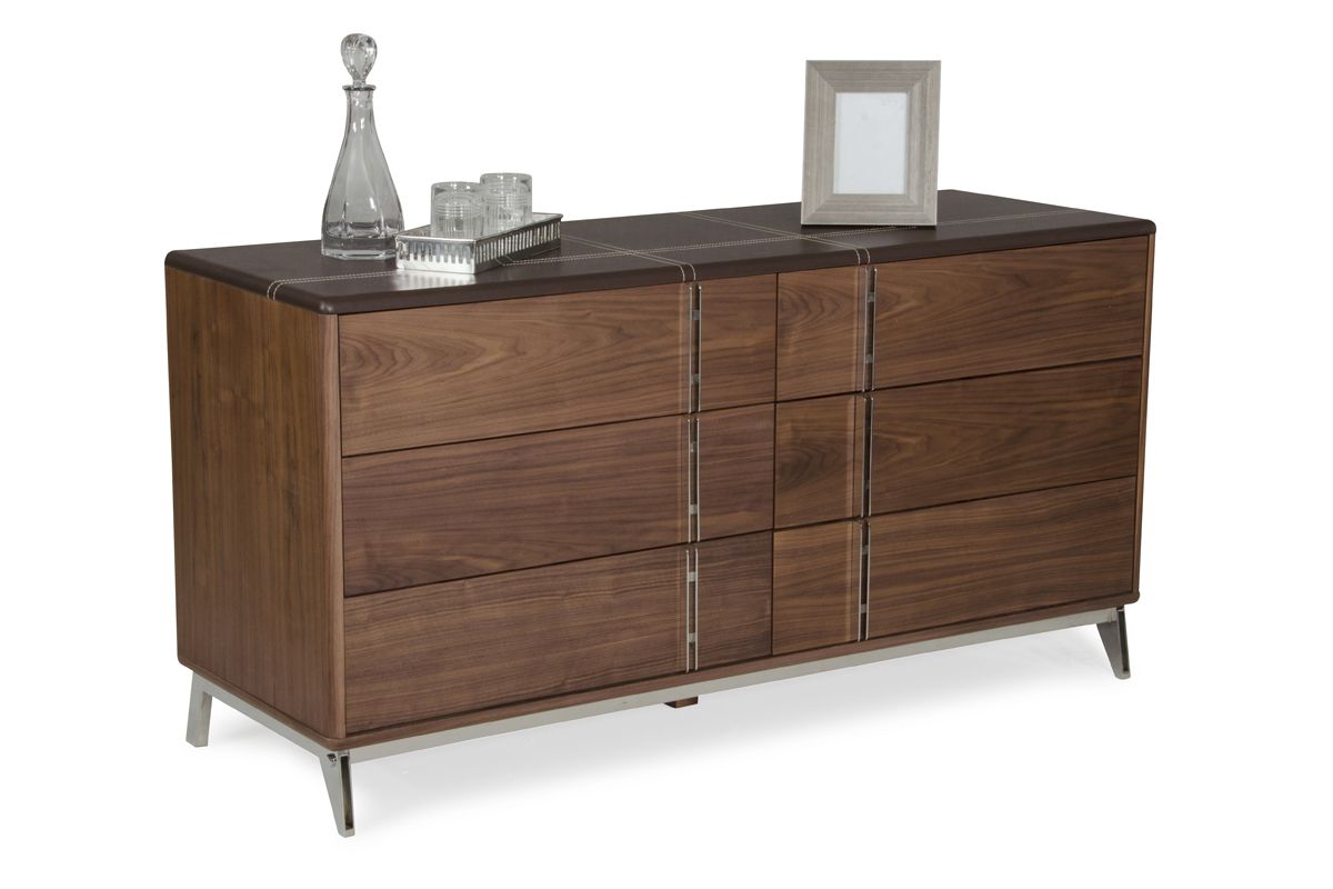 Nova Domus Ria Contemporary Brown Eco-Leather & Walnut Dresser