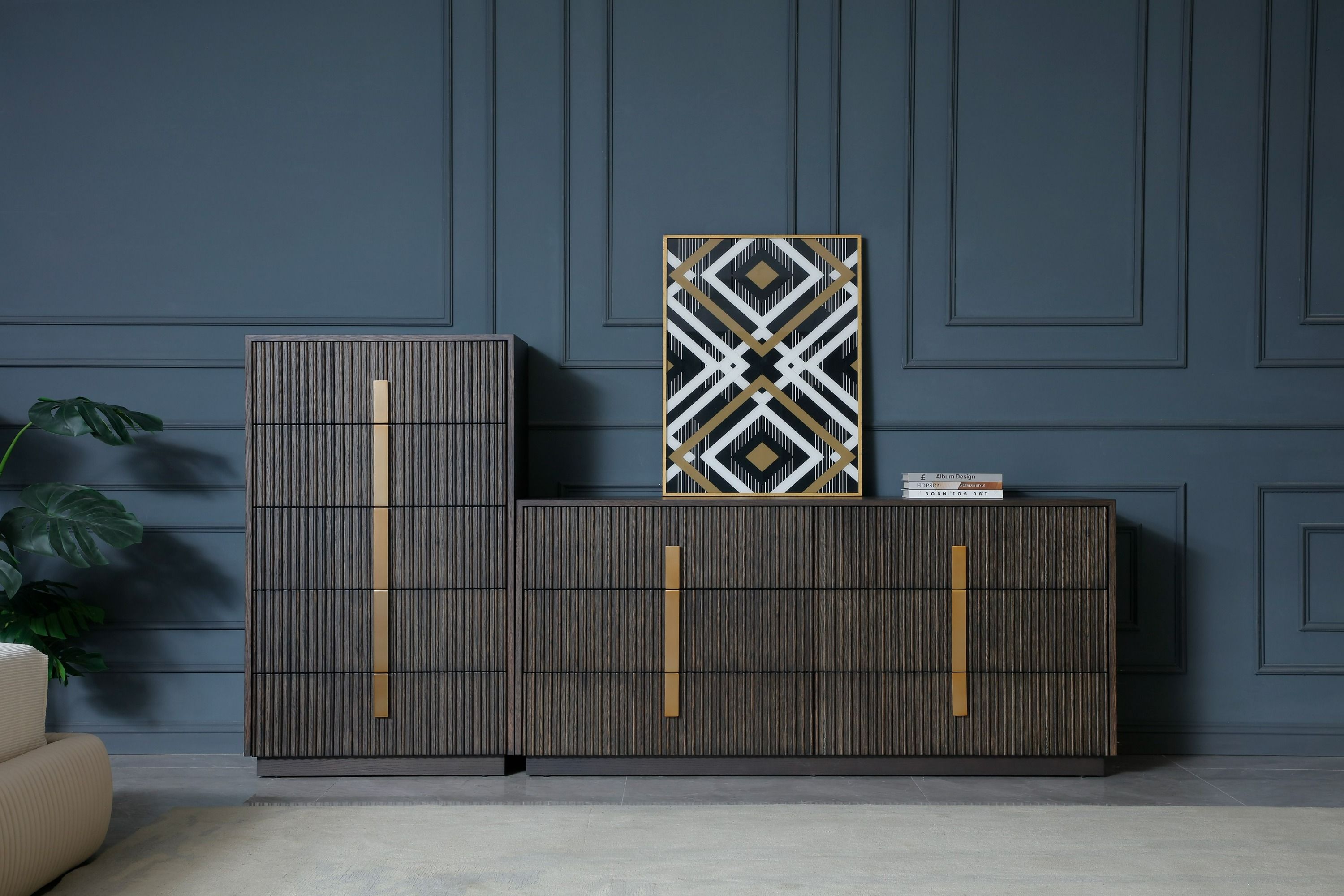 black and brass dresser Four Hands Fiona Tall Dresser, Black Raffia main image 0
