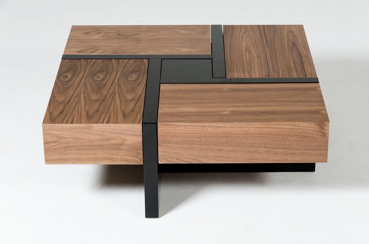 Makai Modern Walnut & Black Square Coffee Table