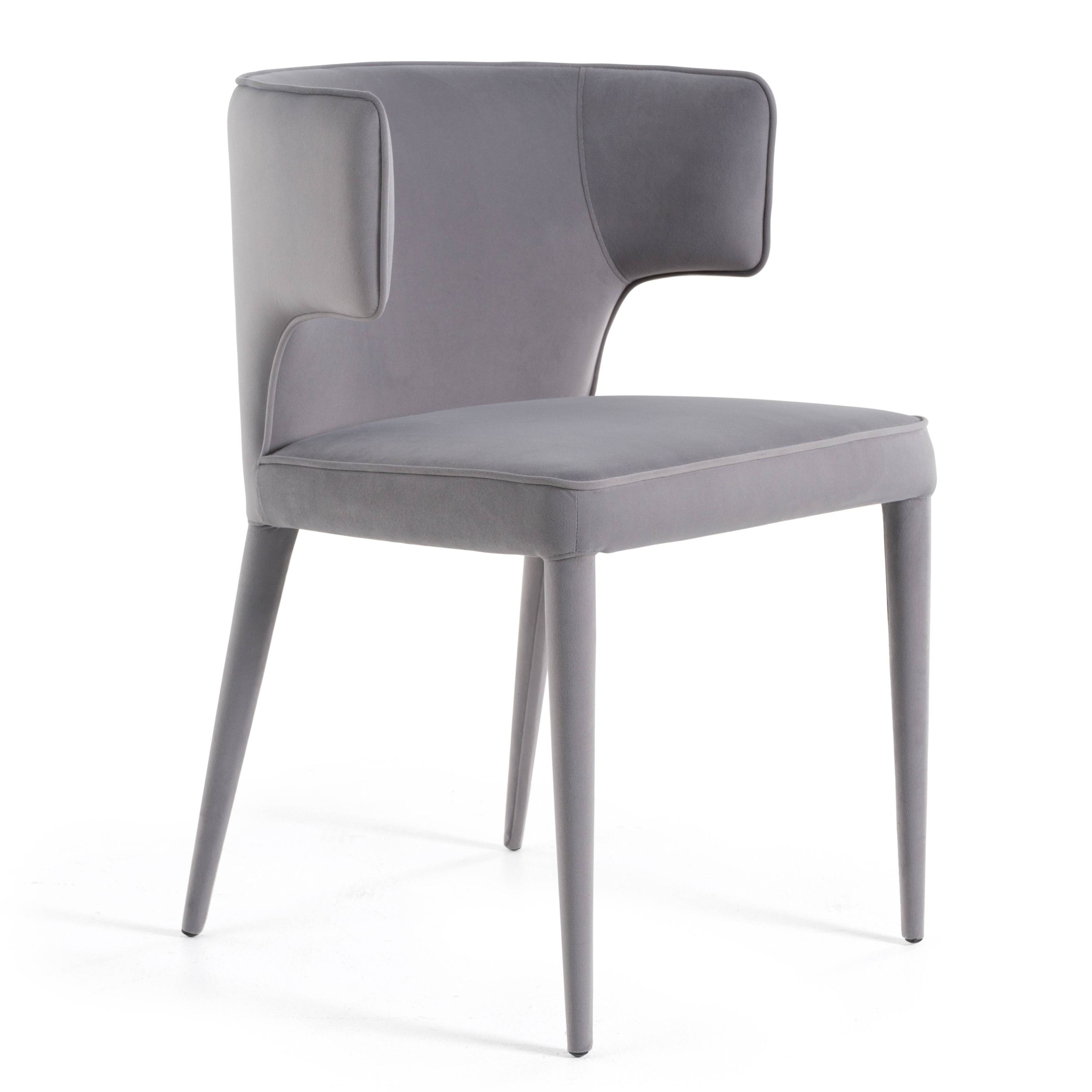 Modrest Lucero Modern Grey Velvet Arm Dining Chair - Thumbnail 2