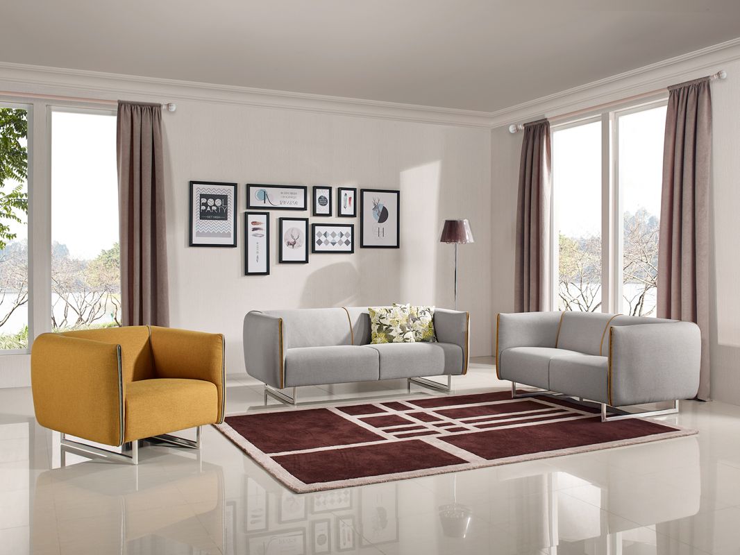 Medora Modern Grey Yellow Fabric Sofa Set
