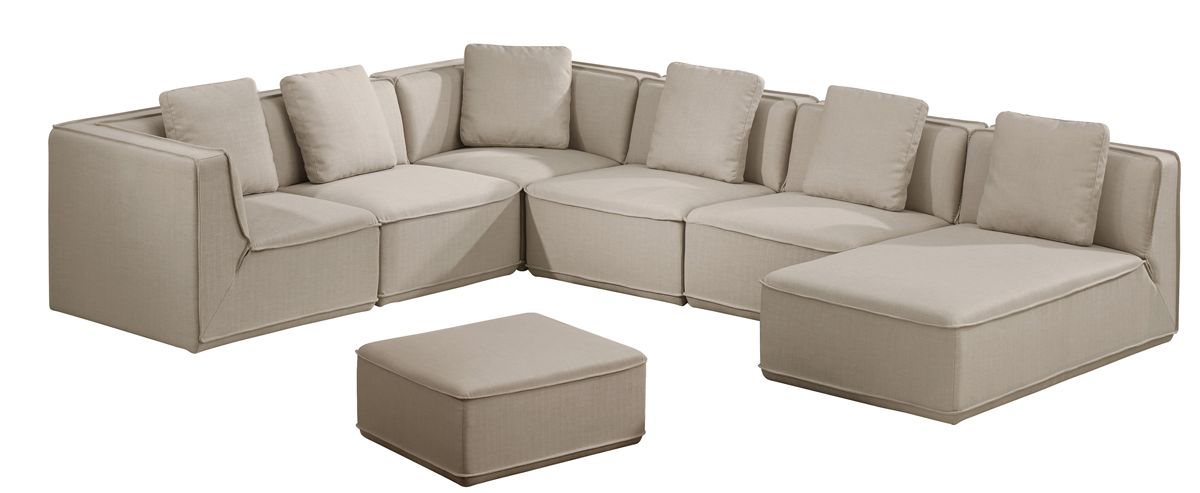 Artesia Modern Beige Fabric Modular Sectional Sofa Ottoman