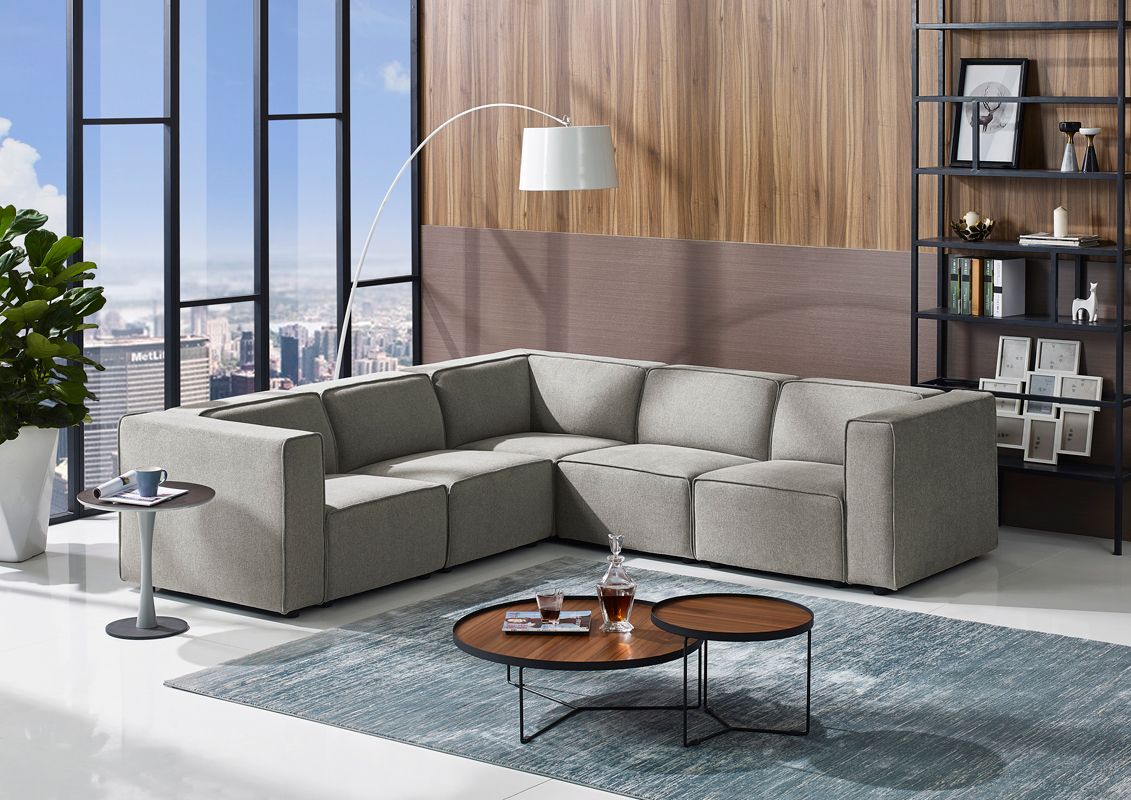 Divani Casa Fergus Modern Grey Fabric Modular Sectional Sofa