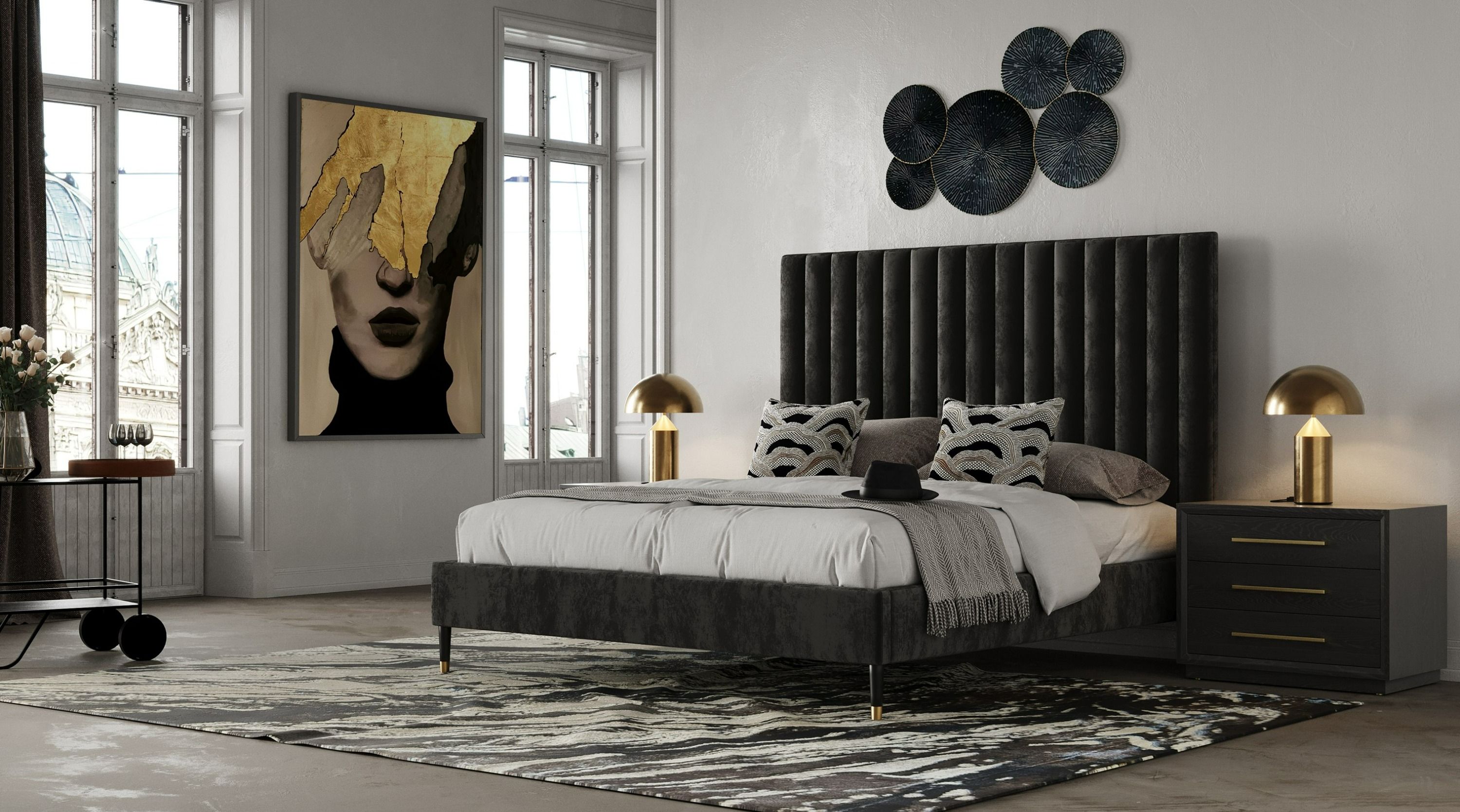 Hemlock - Modern Dark Grey Velvet Bed