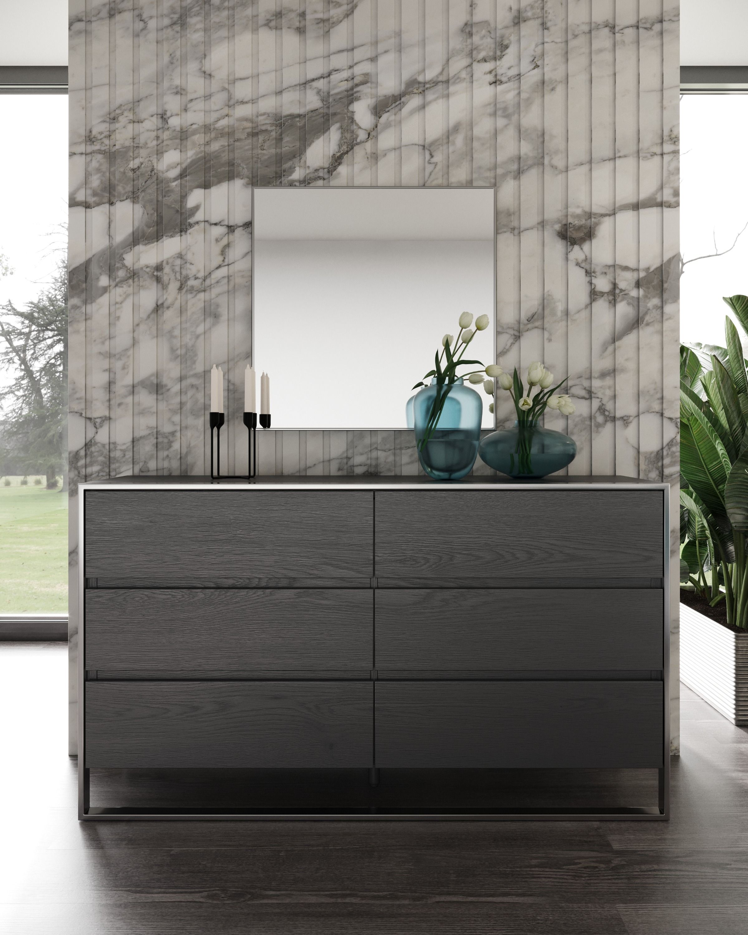 grey modern dresser Leon Modern High Gloss Dresser in Gray