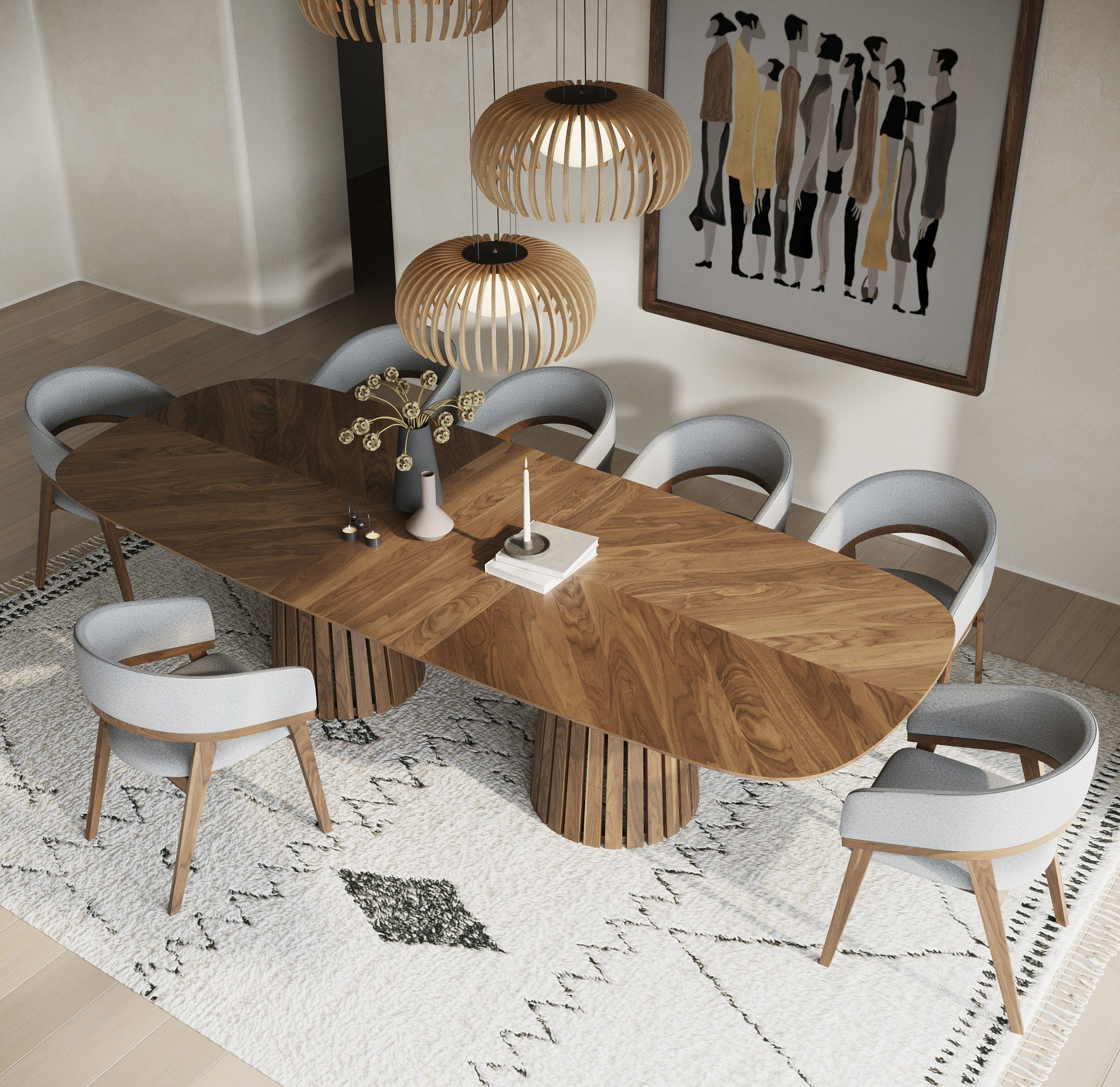 Modrest Truman - Mid-Century Modern Walnut Extendable Dining Table