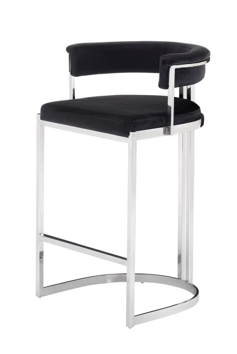 Velvet Black And Chrome Counter Stools Modrest Munith Modern