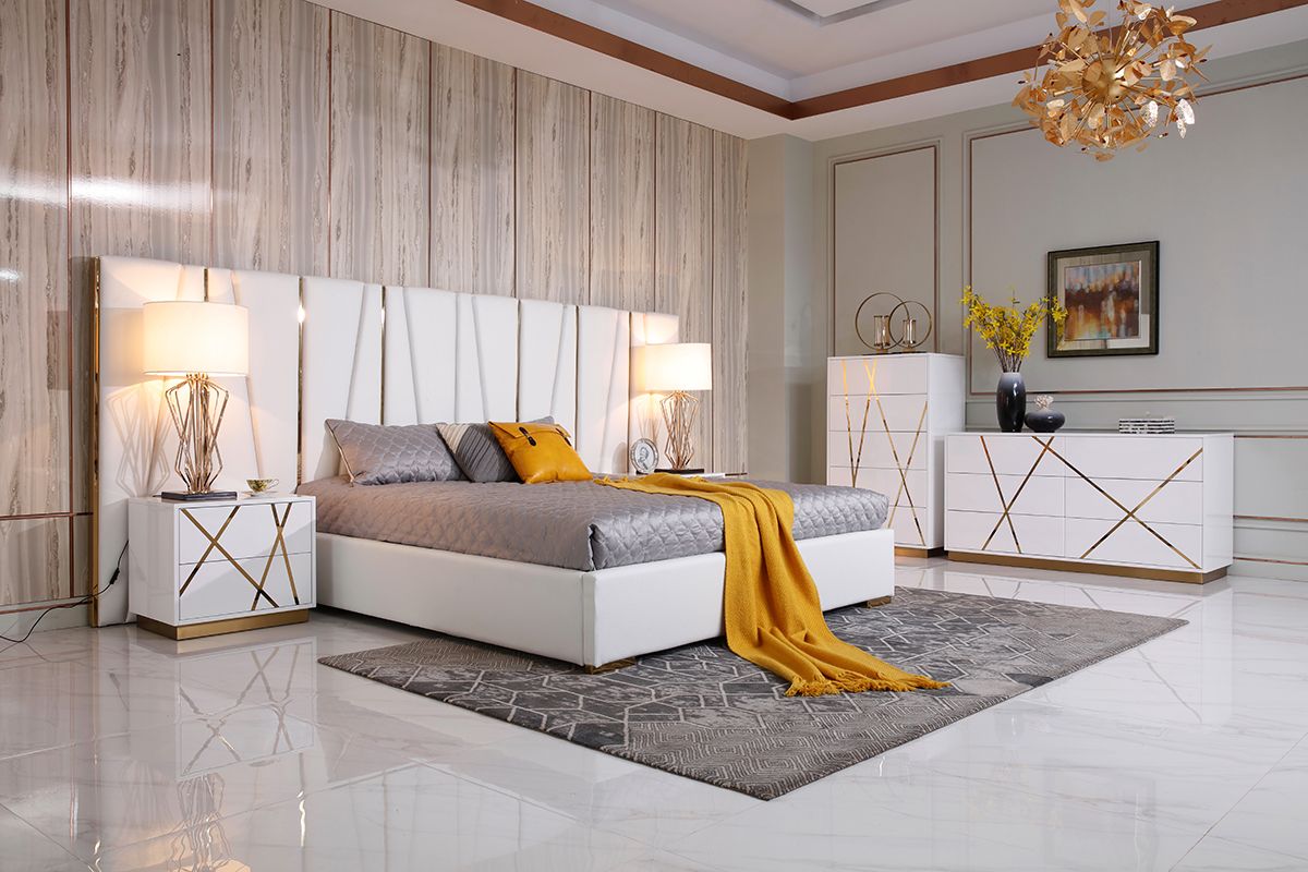Nixa Modern White & Gold Dresser