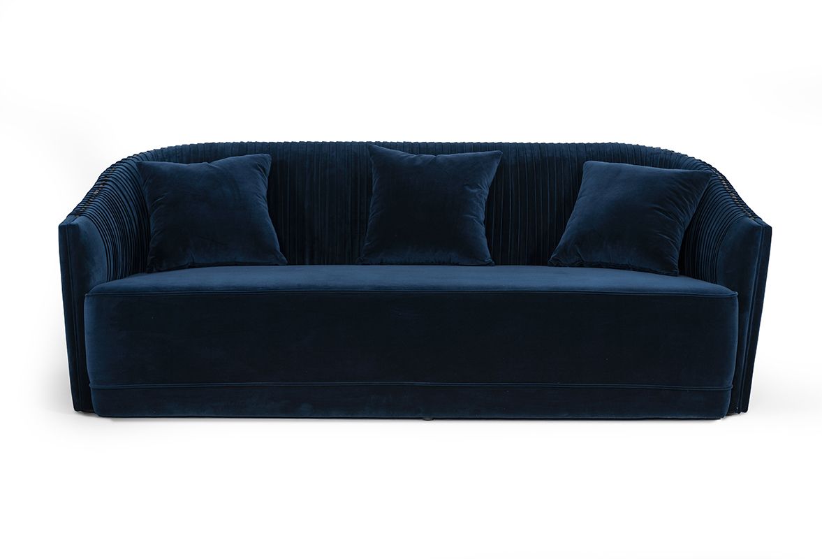 Divani Casa Palomar Modern Blue Velvet Brass Sofa