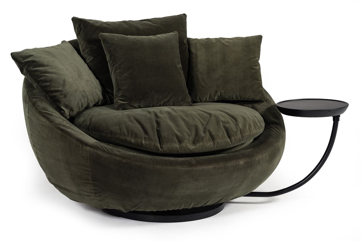 Divani Casa Pascal Modern Round Green Velvet Swivel Lounge Chair