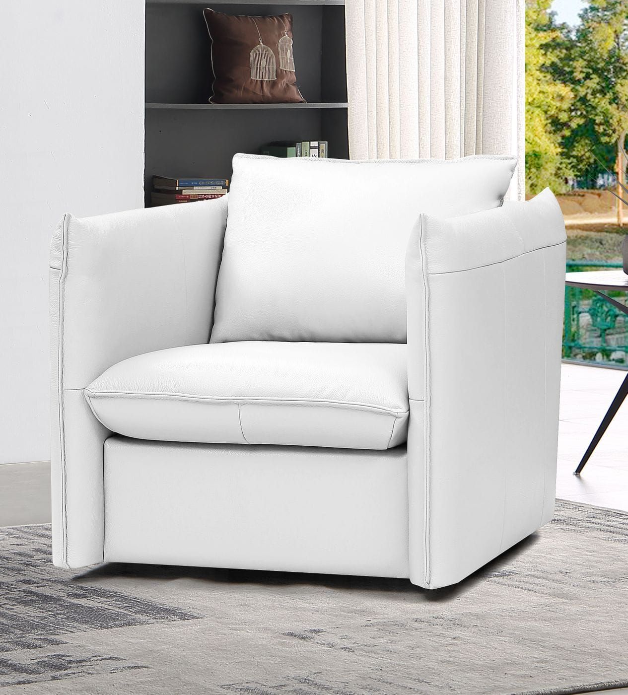 Tamworth - Modern White Leather Swivel Lounge Chair, image size:1265x1400