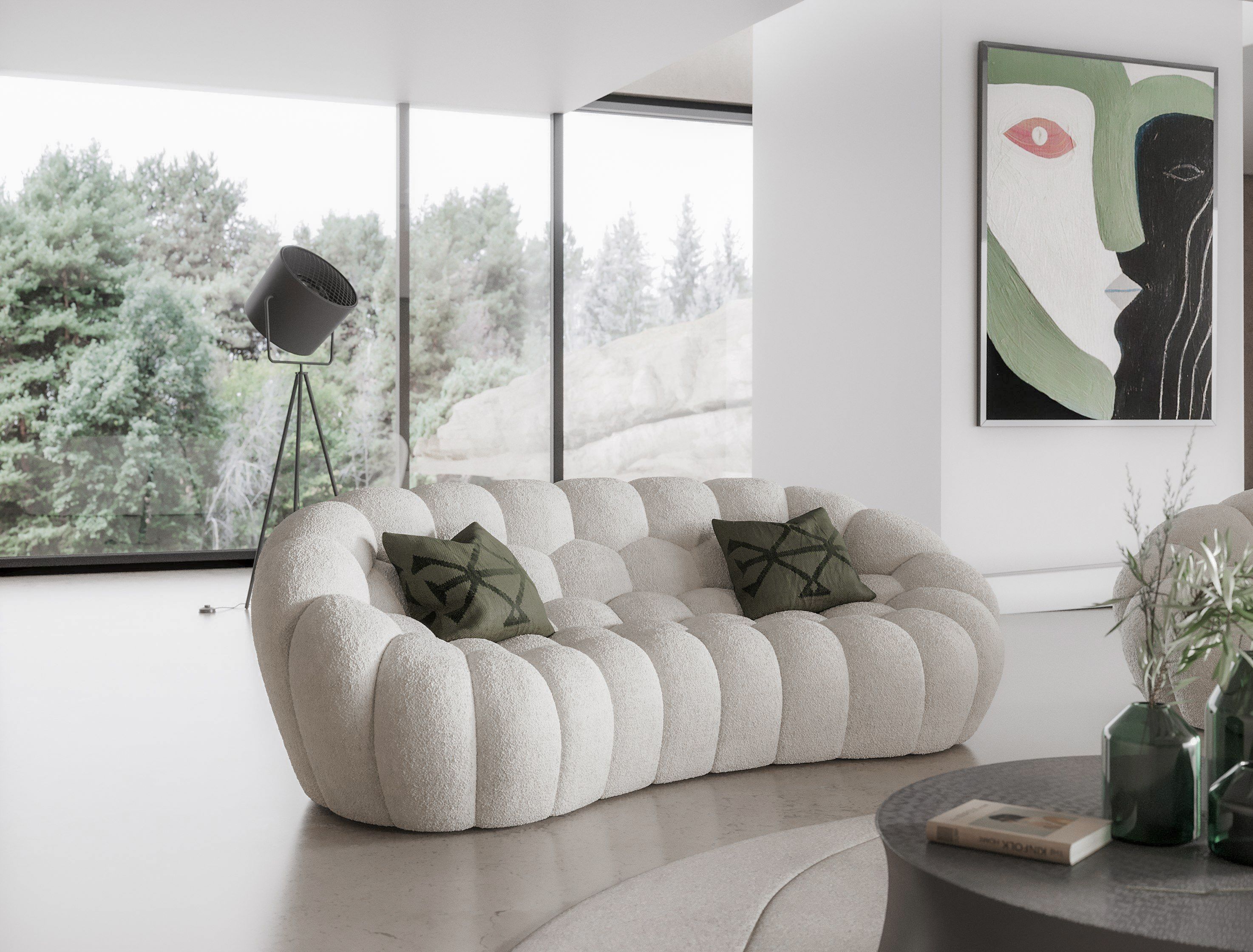 Divani Casa Yolonda - Modern Curved Off-White Fabric Loveseat
